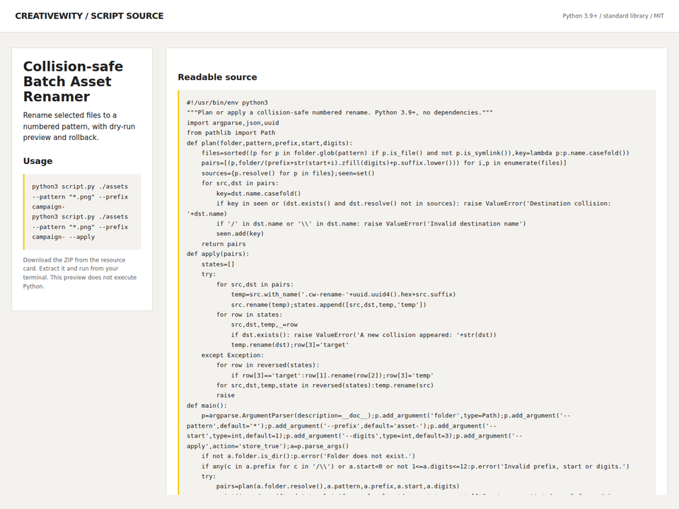 Collision-safe Batch Asset Renamer
