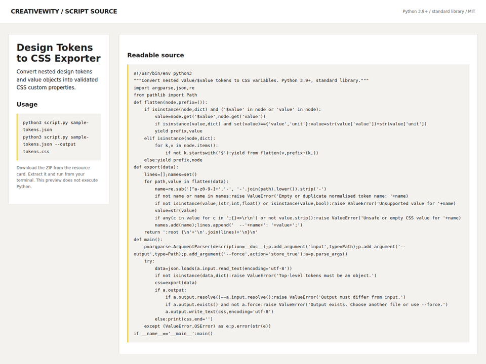 Design Tokens to CSS Exporter