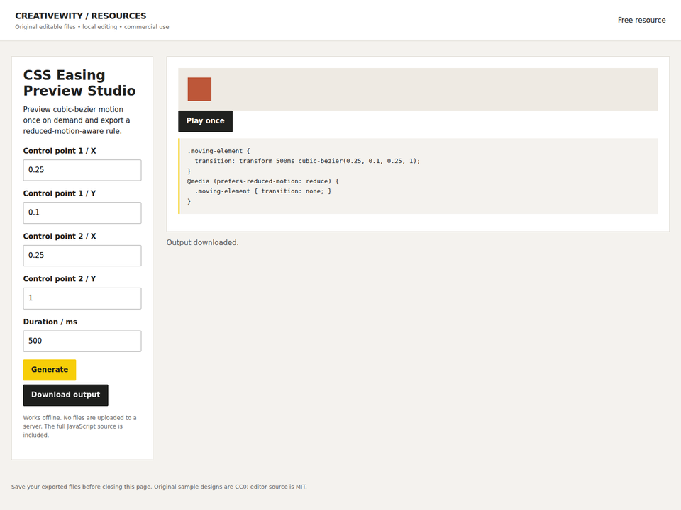 CSS Easing Preview Studio