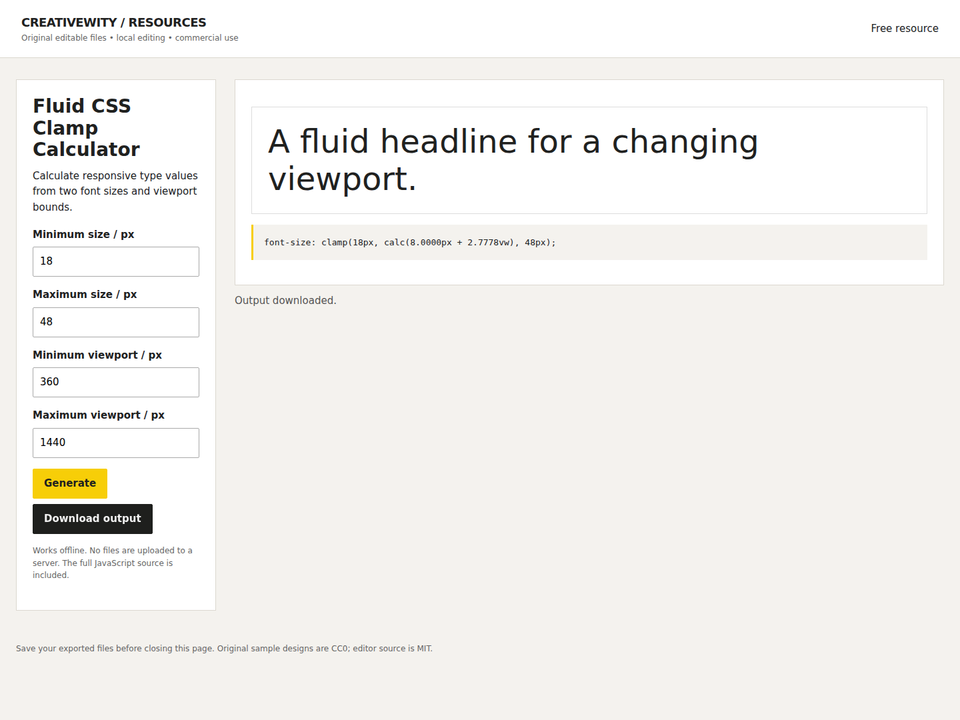 Fluid CSS Clamp Calculator