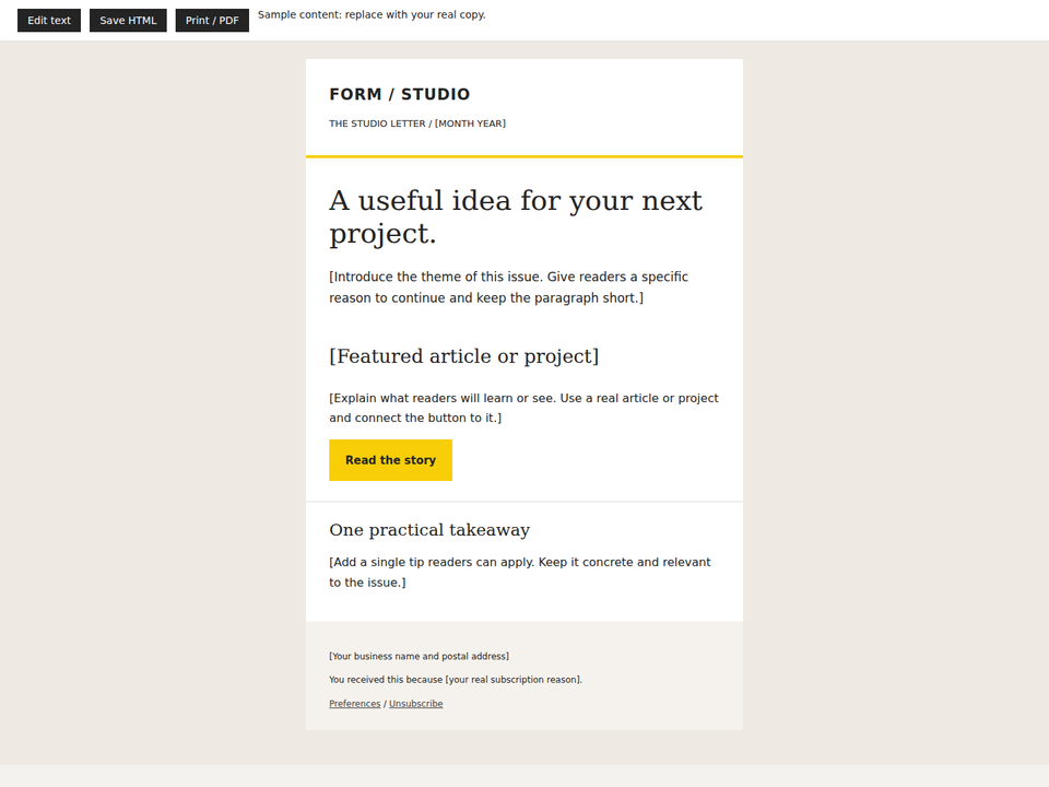 Editorial Email Newsletter