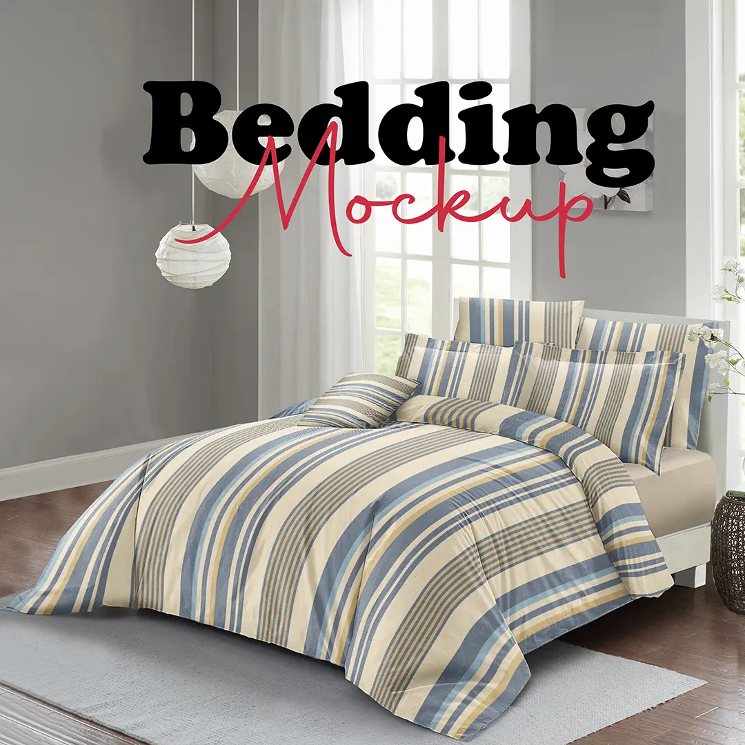 Modern Bedroom Bedding Mockup - Realistic Fabric Display Template