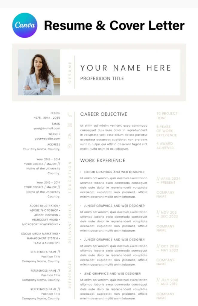 Free Minimal Resume & Cover Letter Canva Template