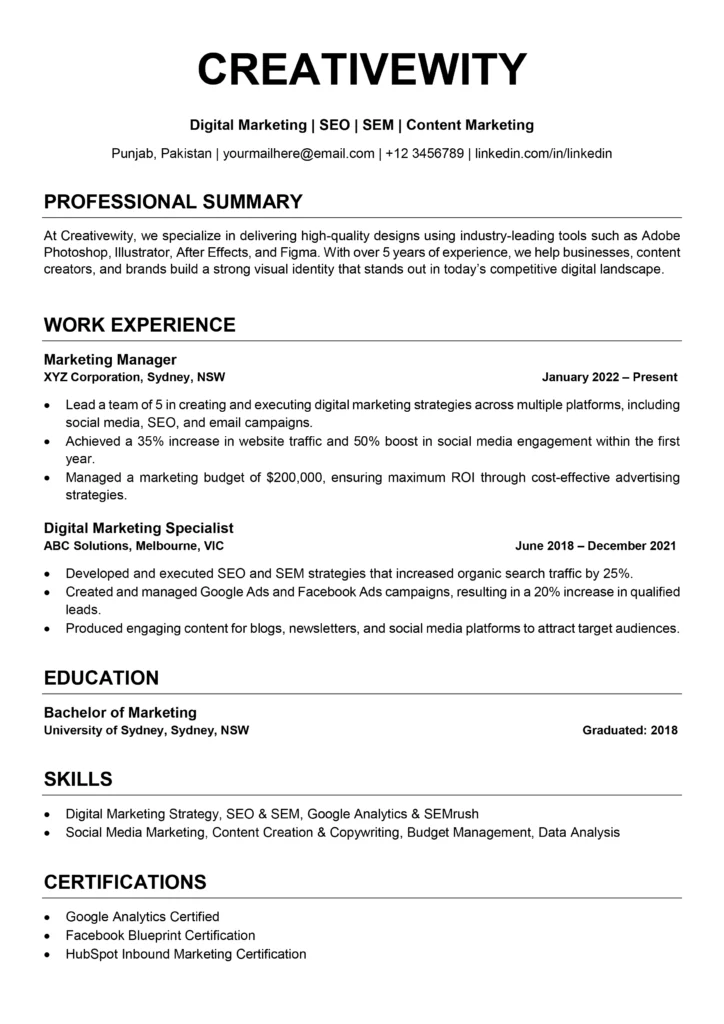 ATS Friendly Professional Resume